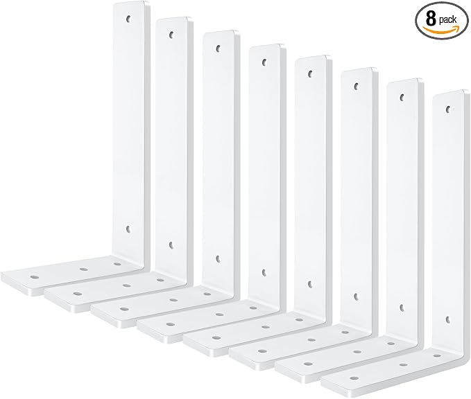 White Floating Shelf Bracket 12 Inch, 8 Pack Heavy Duty Shelf Brackets, Black Wall Shelf Bracket for DIY Decorative with Mounting Hardware