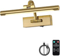 Wireless Picture Lights for Wall Rechargeable Brass Gallery Lights Battery Operated Art Lamps with Remote and Timer Dimmable Painting Lights for Artwork Portrait Display 12 Inch 2W 2700K