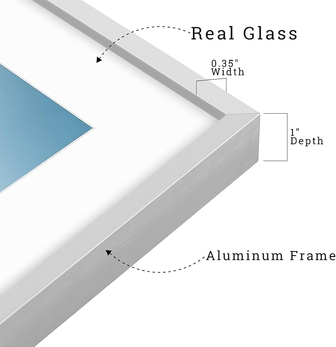 Frametory, 12x12 Metal Picture Frame with Mat for 8x8 Picture & Real Glass, Aluminum Photo Frame Collection (Silver, 2 Pack)