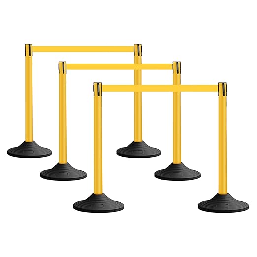 6 Pack Yellow Crowd Control Stanchions with 10FT Belts and Rubber Base, Queue Barrier Posts for Events, Stores, and Public Safety