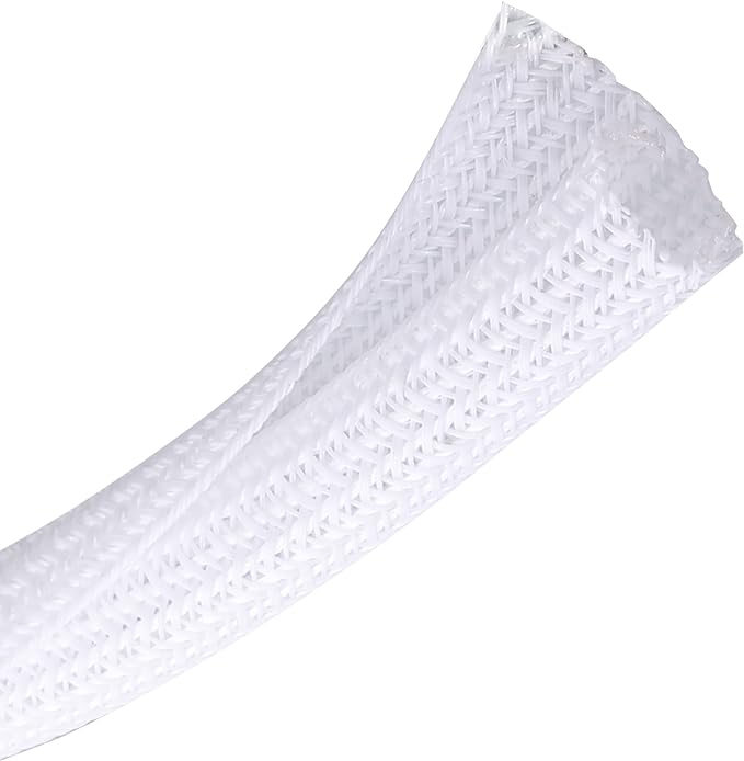 CrocSee 10ft - 1/2 inch Braided Cable Management Sleeve Cord Protector - Self-Wrapping Split Wire Loom for TV/Computer/Home Theater/Engine Bay - White
