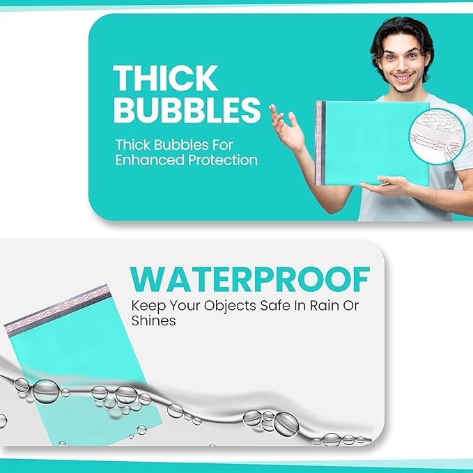 Teal 14.25x20 Inch Poly Bubble Mailers #7 | Self Seal Large Padded Envelopes | Air Cushioned Bubble Mailer | Usable Size 14.25x19 Inch | Waterproof Lightweight Mailing Shipping Bags | 50 Pack Bulk