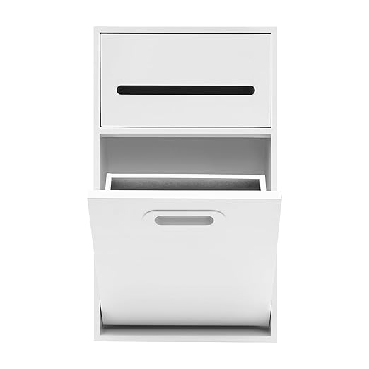 Recessed Wall Mounted Trash Can with Toilet Paper Holder, 1.59 Gal Hidden Tilt-Out Trash Bin Cabinet, 304 Stainless Steel Built-in Waste Bin for Bathroom & Toilet, White