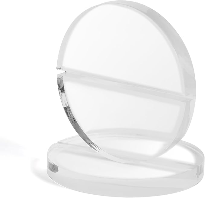 UNIQOOO 4" Clear Acrylic Round Stand | 3mm Slot Wedding Sign Holders, Perfect for Wedding, Table Number, Exhibition, Office, Restaurant, Business, 4 Count
