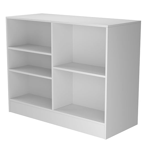48” W ×20” D × 38” H - Ledge top Checkout Counter with Slatwall Display Front, White Wooden Slat Wall Cash Register Stand,Retail Counter Display