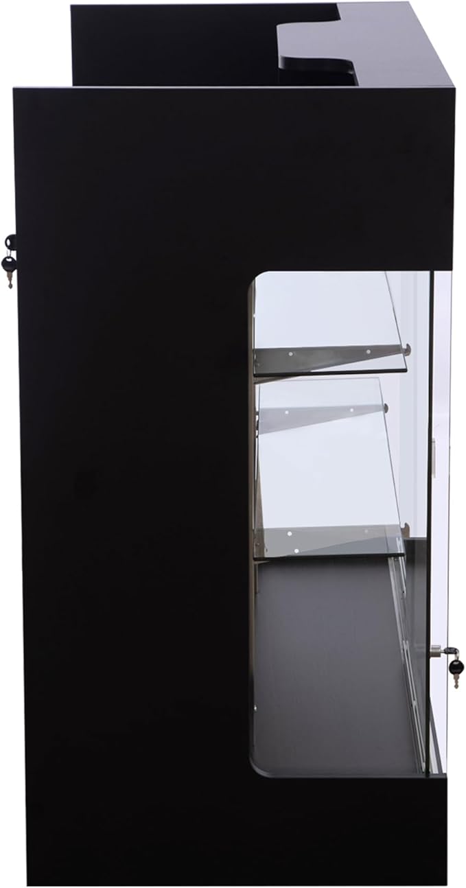 48" W x 22" D x 42" H - Tempered Glass Retail Display Case, Black Reception Desk, Retail Checkout Counter with Lockable Drawers, Suitable for Offices, Retail Stores and Boutiques