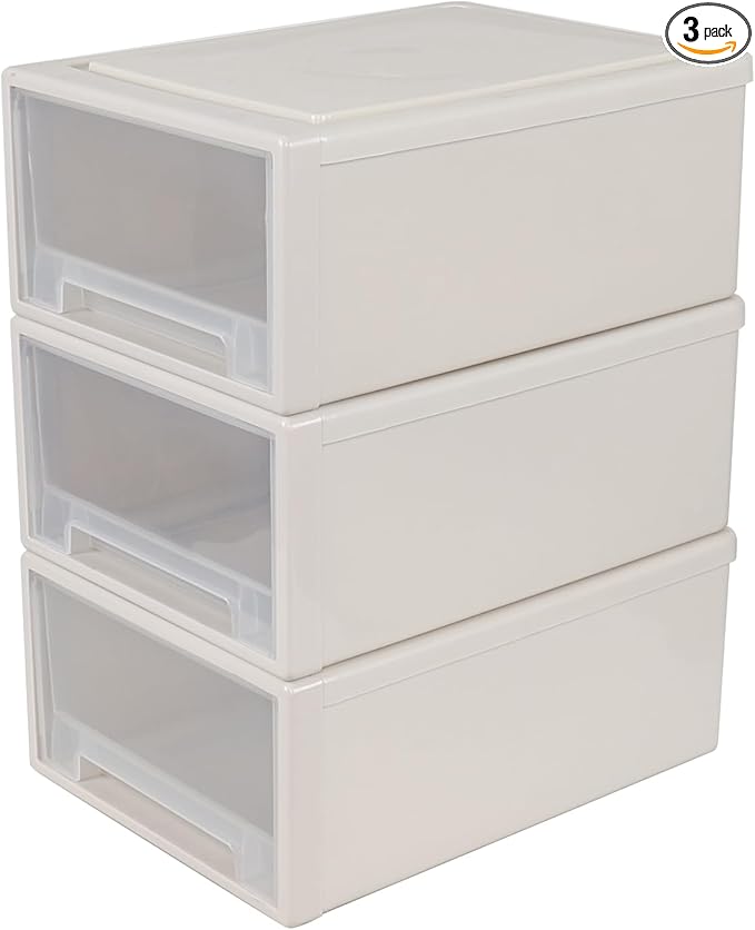 18 Quart Plastic Compact Stacking Storage Drawers, Stackable Plastic Drawers Organizer, 3 Packs