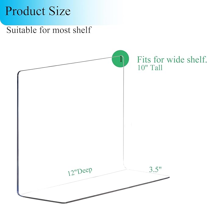 Acrylic Shelf Dividers for Closet Organization: 10" Tall x 12" Deep Closet Shelf Divider for Clothes Sweater Purse - Clear Closet Organizers and Storage Separators for Shelves, 6Pack