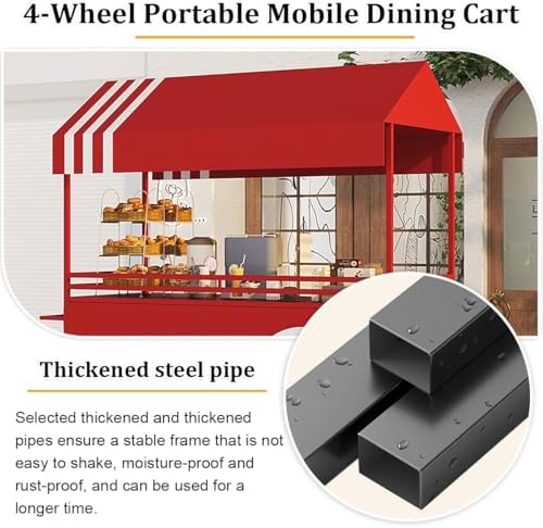 Portable Food Vendor Cart, Mobile Street Stall for Outdoor Events, Iron Market Cart for Street Food Business, Creative Portable Vendor Stall (Pink, 55in)