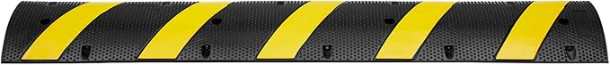 VEVOR 2PCs 6 ft/72'' Rubber Speed Hump, 2 Channel, 22000 lbs Capacity Heavy Duty Traffic Speed Bump, with High Reflective Yellow Strip 8 Expansion Screws and 1 Drill, for Asphalt Concrete Gravel Roads