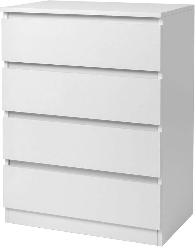 Dresser for Bedroom, Modern Wood Dresser Chest of Drawers, No Handle Storage Cabinet for Girls, Anti-Tipping Device, Living Room, Home Office, Hallway Organizer (White, 4 Drawers)