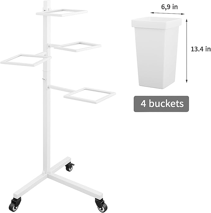 DYALE Flower Display Stand with Buckets - Flower Cart with Wheels for Bouquet Shop, Metal Flower Rack Display Stand for Wedding Garden, Party, Events (White, Square buckets)