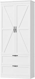HOSTACK 70" Tall Kitchen Pantry Storage, Barn Doors Pantry Cabinet with Drawers and Adjustable Shelf, Modern Farmhouse Storage Cabinet for Kitchen, Dining Room, Living Room, Bathroom, White