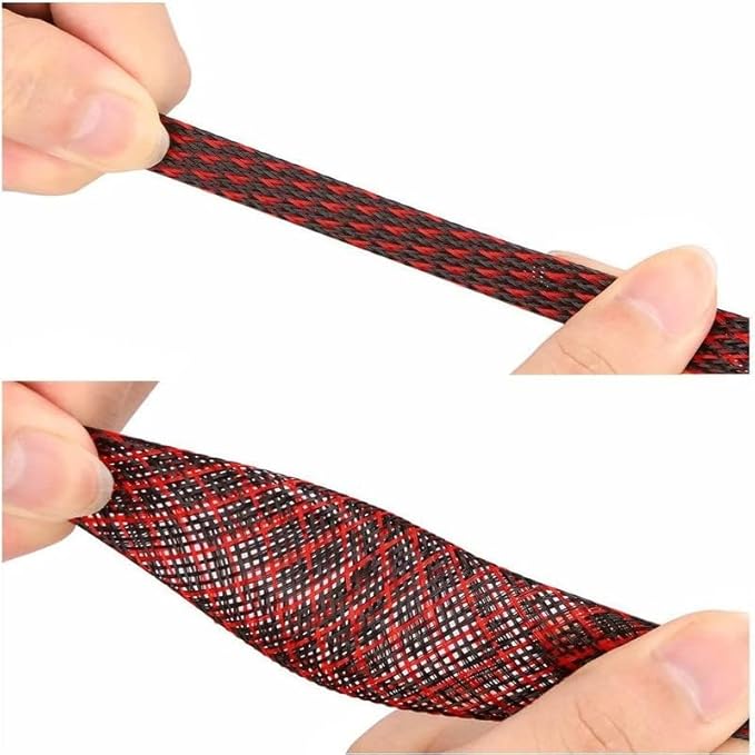 PET Expandable Braided Sleeving 100Ft-1 inch Wire Loom, Aibole Cable Sleeve Wrap,Black&Red BlackRed