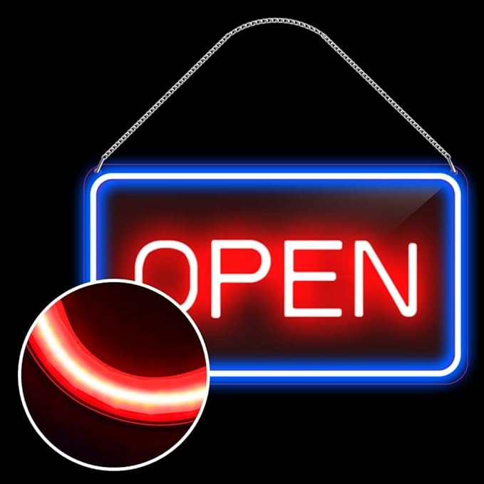 inShareplus 16"x 9" Super Bright Open Sign,12V LED Neon Open Signs for Business for Window, with ON/OFF Switch, Electric Light up Signs for Stores, Restaurants Retail Shops (Blue-Red-Horizontal)