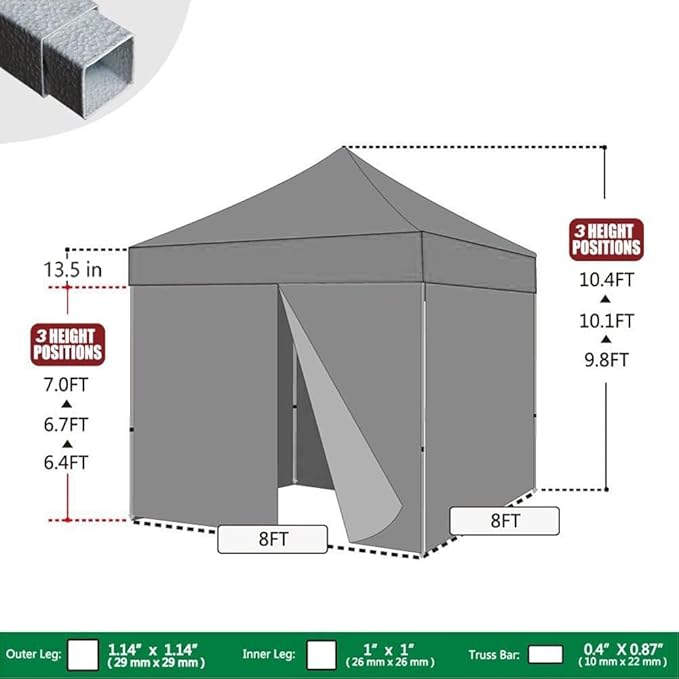 Eurmax USA 8'x8' Pop-up Canopy Tent Commercial Instant Canopies with 4 Removable Zipper End Side Walls and Roller Bag, Bonus 4 SandBags(Black)
