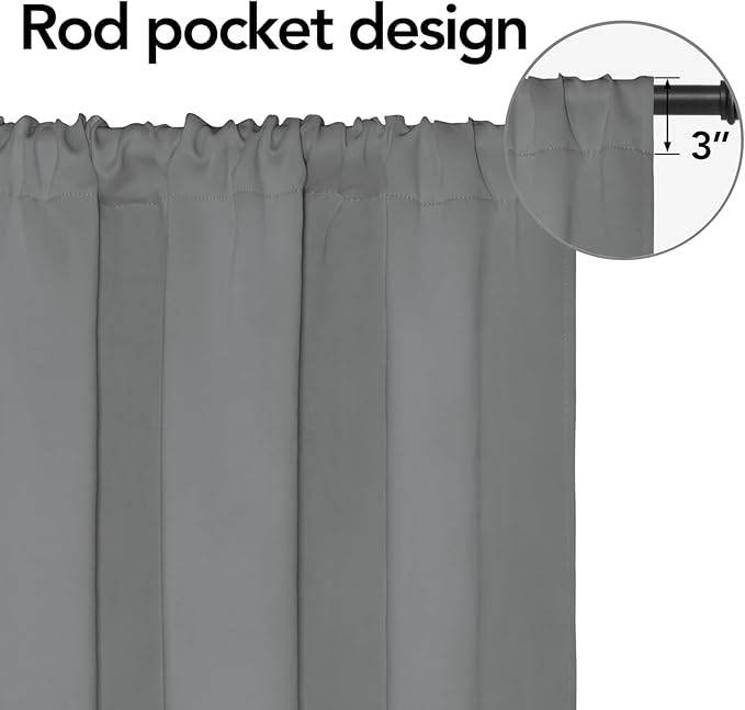 Easy-Going Rod Pocket Blackout Curtains for Bedroom, Room Darkening Window Curtains for Living Room, Thermal Insulated Noise Reduction Solid Window Drapes, 2 Panels(52x84 in, Light Gray)