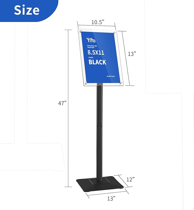 YIYO Sign Stand Poster Stand，adjustable heavy duty pedestal Sign Holder Floor Stand，acrylic frame floor signage standing for display menu 8.5*11 inch，Black (acrylic frame 8.5*11 Black)