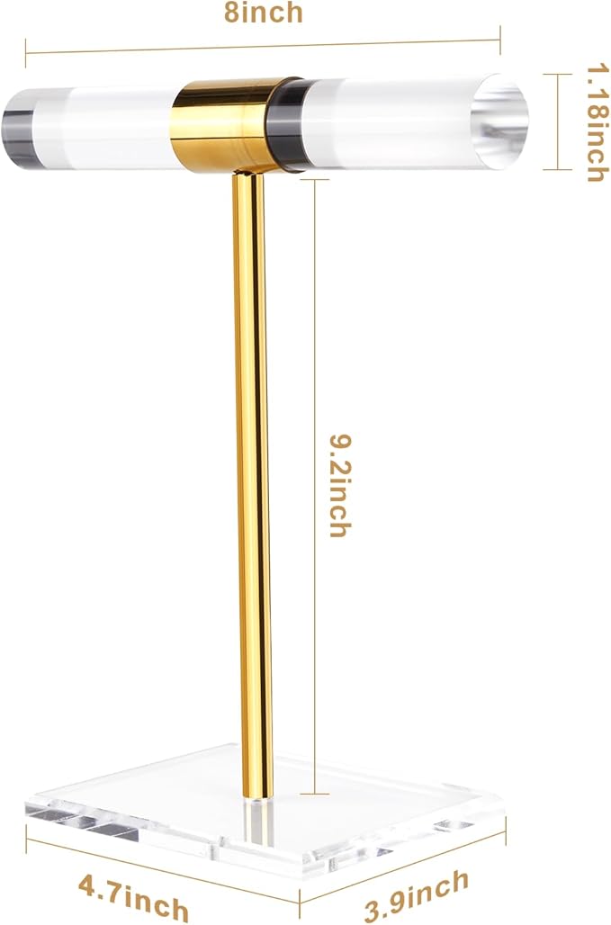 Necklace Holder Bracelet Holder, Gold Acrylic Jewelry Display Stand Crystal T Bar Jewelry Organizer Gift for Women(1-Tier 1pc)