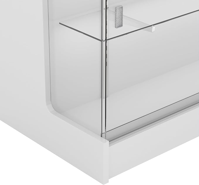 48" W x 22" D x 42" H - Tempered Glass Retail Display Case, White Reception Desk, Retail Checkout Counter with Lockable Drawers, Suitable for Offices, Retail Stores and Boutiques