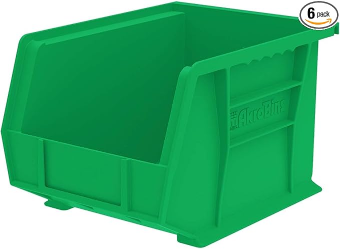 Akro-Mils 30239 AkroBins Plastic Storage Bins, Space-Saving Stackable Bins for Garage, Pantry, Craft Organization, 11-Inch x 8-Inch x 7-Inch, Green, 6-Pack