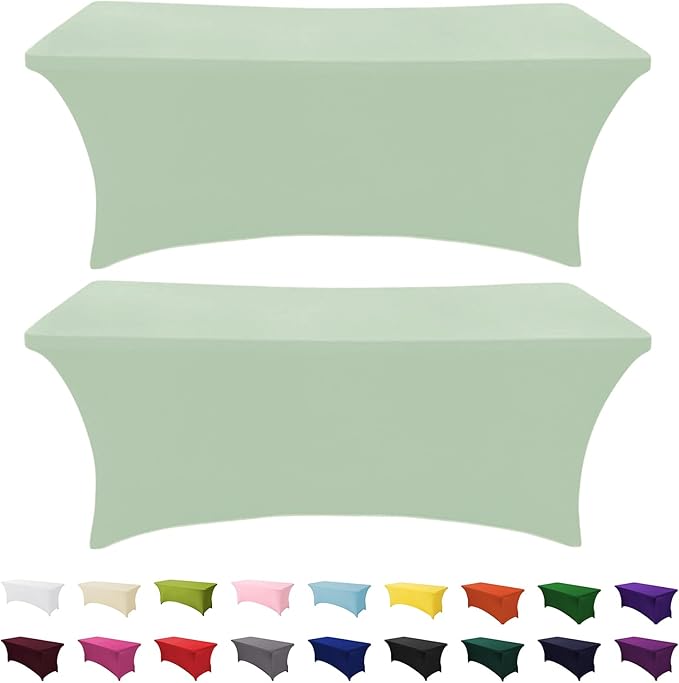 SEPARO Spandex Table Cover 2 Pack 6FT Sage Green Fitted Tablecloths,Washable Wrinkle Resistant Stretch Table Cloth Rectangle for Party Hosting Supplies,Wedding Decorations,Vendor Display,Banquet