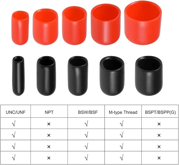 uxcell 10pcs Rubber End Caps 32mm(1 1/4-inch) ID Vinyl Round End Cap Cover Screw Thread Protectors Black