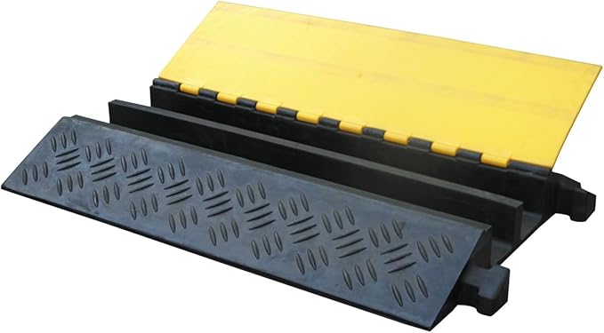 Kable Kontrol Atlas Heavy Duty Cable Protector Ramp - 2 Channel - 1 Pc - 35” Long Black & Yellow – 32000 Lbs Capacity - Rubber Speed Bump Wire Protector Cord Cover – CP9985