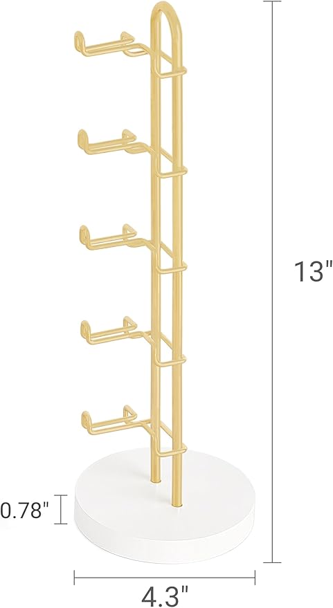 Mkono Sunglasses Organizer Glasses Holder Stand Sunglass Storage Eyeglasses Rack Metal Frame with Wood Base for 5 Pairs of Eyewear Display for Table Desk Countertop Dresser Bedroom, Set of 1, Gold