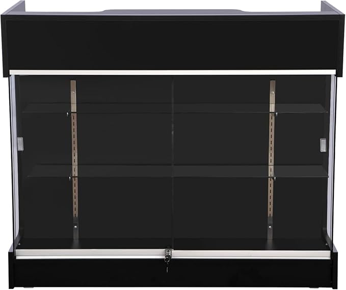 Ledge Top Counter with Showcase, 4ft – Tempered Glass Display Case with Locking Front, Sliding Doors, Drawers & Shelves – Retail Store Counter Cabinet (Black)