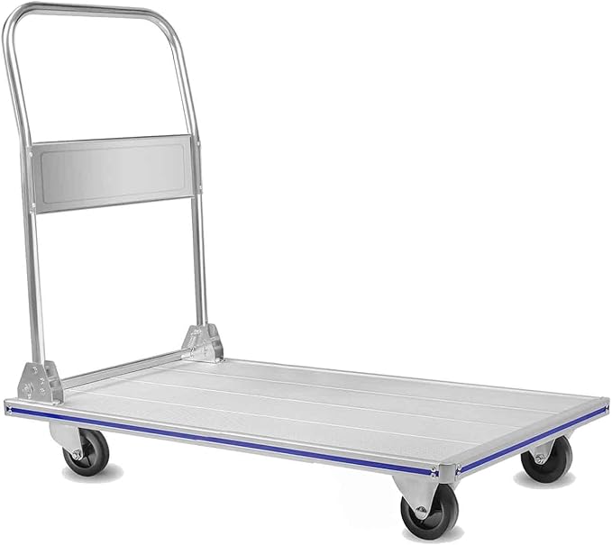 LEADALLWAY 48" L X 24" W Super Large Foldable Push Cart Aluminum Alloy Platform Cart with 4-Wheel 1000lbs