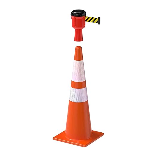 Cone-Mounted Retractable Belt Barrier with Orange Case and 40 Foot Black/Yellow Belt