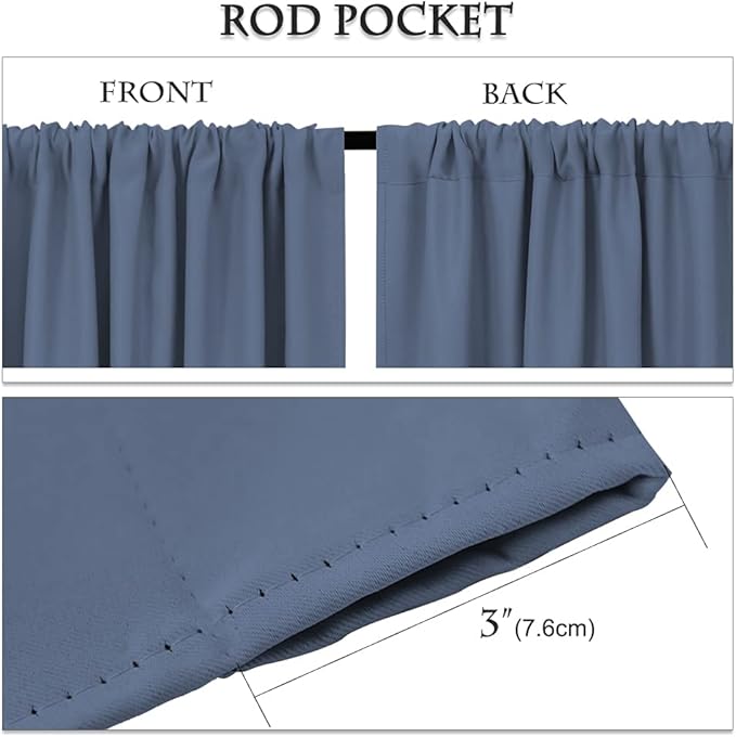 PONY DANCE Bedroom Curtains Drapes - Blackout Panels Home Fashion Solid Rod Pocket Curtain Blinds Home Decor Thermal Insulated Light Block, Wide 42 x Long 63 inches, Blue Haze, 1 Pair