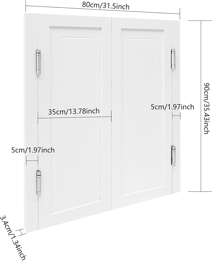 Solid Wood Interior Swing Door with Metal Hinges - Swinging Cafe Doors for Kitchen, Stairs, Bedroom Entrance & Partition (White, 31.5"X35.43")