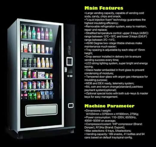 EPEX Beverage Large Combo Vending Machine with Stratified Temp Control Black EP-G654 0