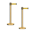 Crowd Control Warehouse CCW Series RBB-150 - Set of 2 Stanchion Retractable Belt Barriers - 16 Foot, Yellow Belt with Polished Brass Steel Post - Easy Assembly