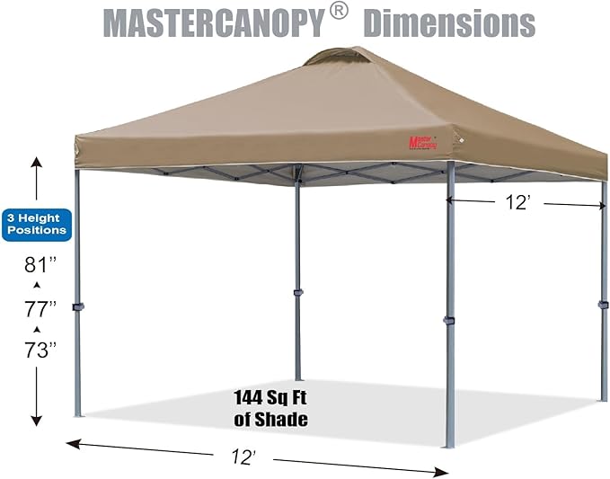 MASTERCANOPY Durable Pop-up Canopy Tent with Roller Bag (12x12, Khaki)