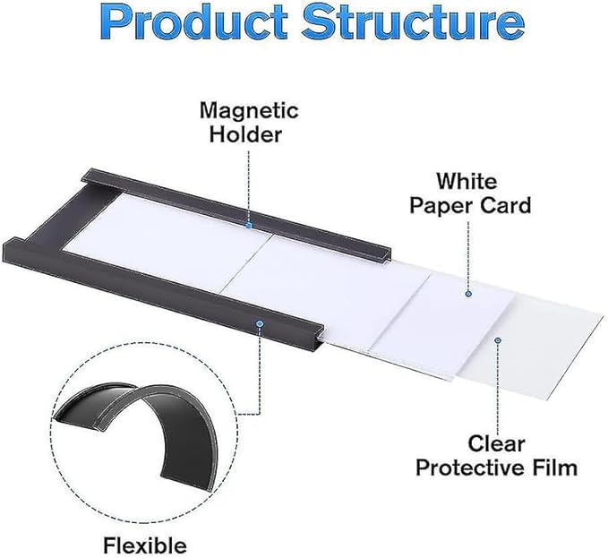 LLPT Magnetic Label Holder 4" x 1.2" 26 Packs C Channel 300g White Paper Cards Protective Film Strong Removable for Shelf White Board Toolbox Metal Wall Cabinet Drawer(MH41226)