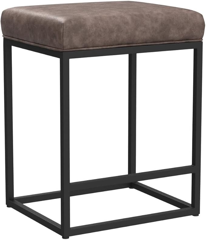 MAISON ARTS Counter Height 24" Bar Stools Set of 2 for Kitchen Counter Backless Modern Barstools Industrial Upholstered Faux Leather Stools Farmhouse Island Chairs, (24 Inch, Brown)