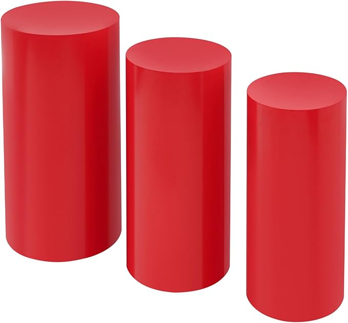 Cake Pedestal Stands for Party 3PCS Dessert Table Display Plinth Pillars Red Round Cylinder Pedestal Stands for Wedding Sculpture Display Column Decoration Cube (3PCS-Cylinder-Red)