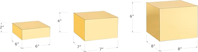 Red Co. Set of 3 Glossy Gold Acrylic Cube Display Nesting Risers with Hollow Bottoms