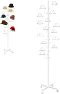 Montex Freestanding Hat Rack Stand, Metal Hat Organizer Rack with 15 Customisable Circular Hooks, Hats Tree Stand Floor Standing Hat Display, White