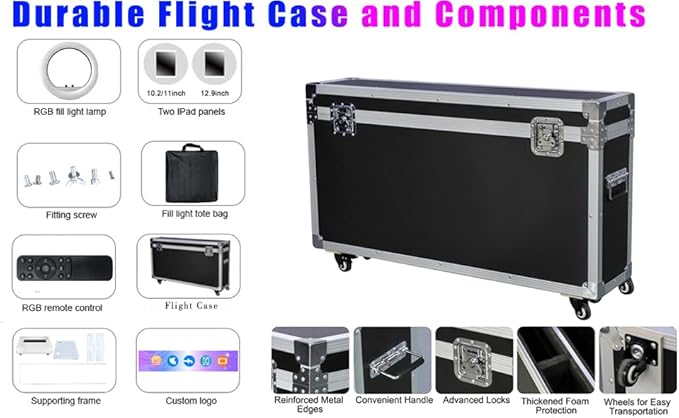 Portable Photo Booth for iPad 10.2in 10.9in 11in 12.9in,Metal Shell Selfie Station photobooth Machine,RGB Ring Light,Custom Logo,Remote Control,Flight Case,for Parties,Wedding,Halloween