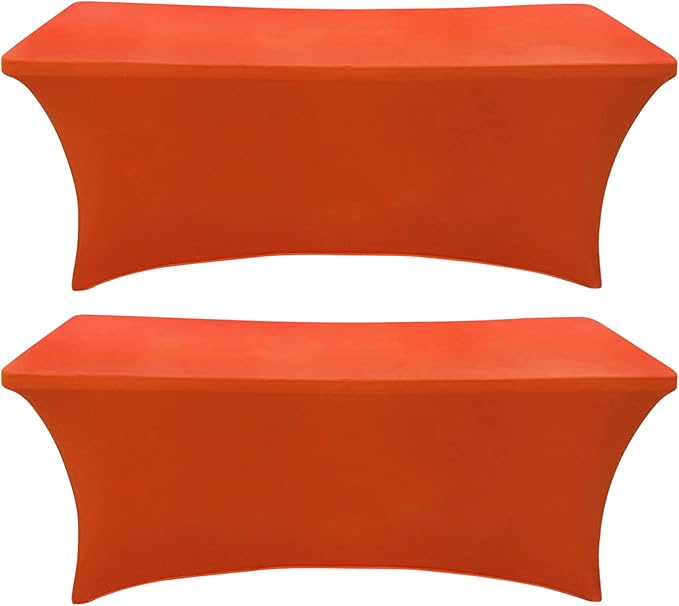 SEPARO 2 Pack 6 Ft Orange Table Cover Fitted Rectangular Tablecloth Stretchable Fabric Table Cloth 6 ft Wrinkle-Free for Party Tradeshows Banquet Weddings Cocktail