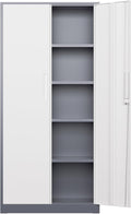 INTEGREAT Metal Storage Cabinet,71" Grey White Office Metal Cabinet with Locking Doors and Adjustable Shelves,Steel Locking Cabinets for Office,Home,Garage,Gym,School