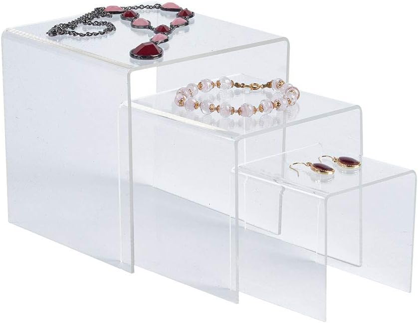 SSWBasics Square Nesting Clear Acrylic Display Risers - 3 , 4 , 5 Square - Set of 3