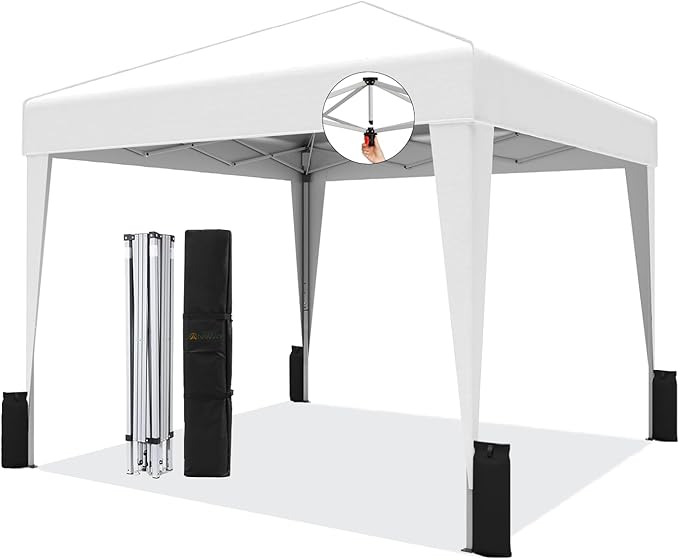 SANWAY 10x10 Pop up Canopy Tent, One-Button, Outdoor Instant Canopy Protable for Events, Camping, Parties, Vendor, Beach Tent - White