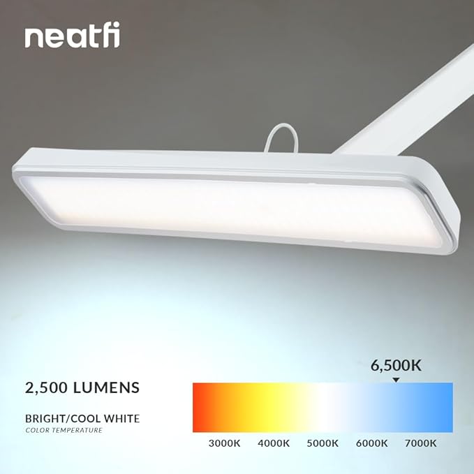 Neatfi XL 2,500 Lumens LED Task Lamp, 30W, 162 Pcs SMD LED, Dimmable, Eye-Caring, Desk Light for Home, Office (Non-CCT with Base, White)