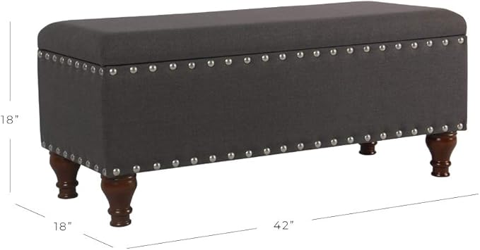 HomePop Upholstered Storage Bench with Nailhead Trim – Charcoal