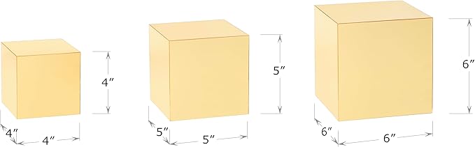 Red Co. Set of 3 Glossy Gold Acrylic Cube Display Nesting Riser Stands with Hollow Bottoms